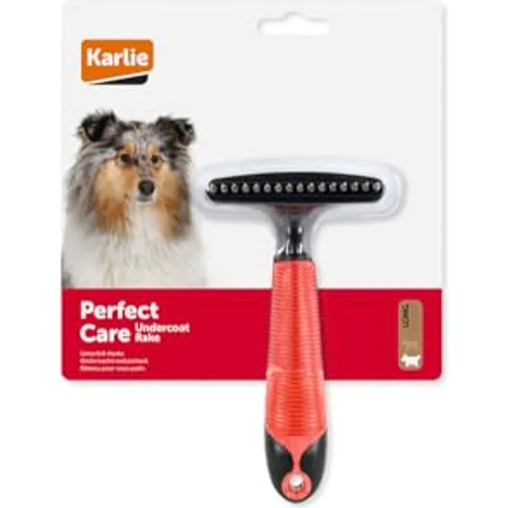Karlie Unterwoll-Harke - Hundekämme - Gummi - Metallzinken - Rot/Schwarz - Ergonomisch geformter Anti-Rutsch Griff - 15,5x8,5x5,5 cm – Bild 2
