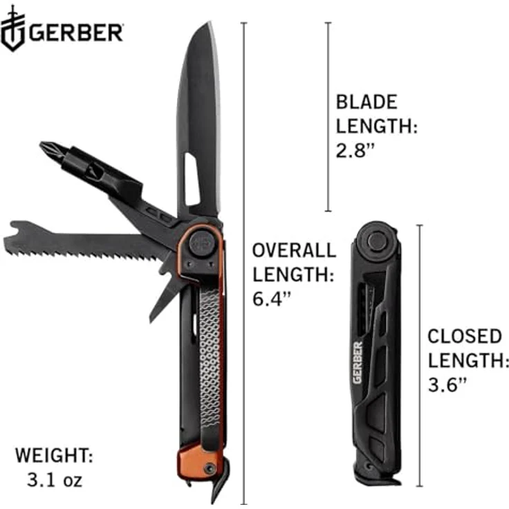 Gerber ArmBar Trade, Multitool mit 8 Funktionen, Taschenmesser mit glatter Klinge, Schraubendreher mit Wechselbit, Schwarz/Orange, Edelstahl/Aluminium – Bild 3