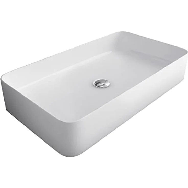 Alpenberger Aufsatzwaschbecken 60 cm Breit mit Nano Beschichtet | Sauberes Keramik Waschbecken Eckig | Waschtisch ohne Hahnloch für Bad & Gäste-WC | Design Aufsatz-Waschschale Modern ohne Überlauf – Bild 1