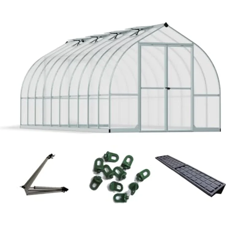 Palram - Canopia Aluminiumgewächshaus Bella 820 SparSet Silber 601x244x219 cm, Zwiebelform, Aluminiumrahmen, Polycarbonat-Doppelstegplatten – Bild 1