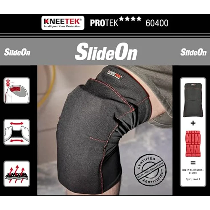 Kneetek Knieschoner PROTEK SlideOn XL Schwarz | Leicht & Flexibel | Zertifizierte Sicherheit nach EN 14404:2004 | Ideal für Bau, Sanitärbereich & Küchenbau – Bild 3