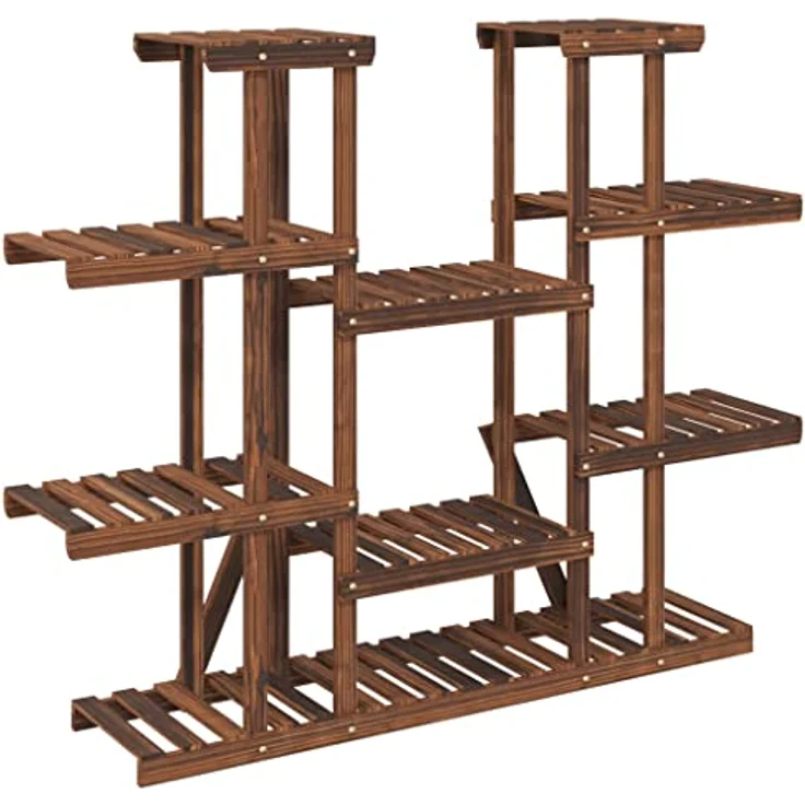 vidaXL Blumenständer, Pflanzständer 110x25x110,5 cm Massivholz Tanne, Karbonisiertes Braun – Bild 7