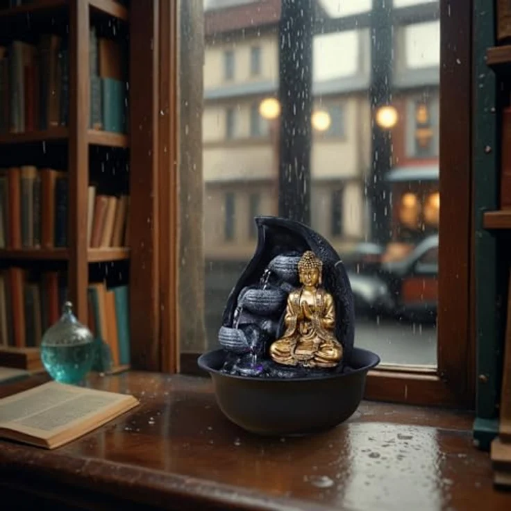 Zen Light Praya Zimmerbrunnen mit Pumpe und LED-Beleuchtung, Kunstharz, Einheitsgröße – Bild 8