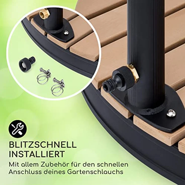 blumfeldt Gartendusche Sumatra Falls Round, Bodendusche für Außen mit rutschfester WPC-Bodenplatte, ohne Stromanschluss, 225 cm Höhe – Bild 5