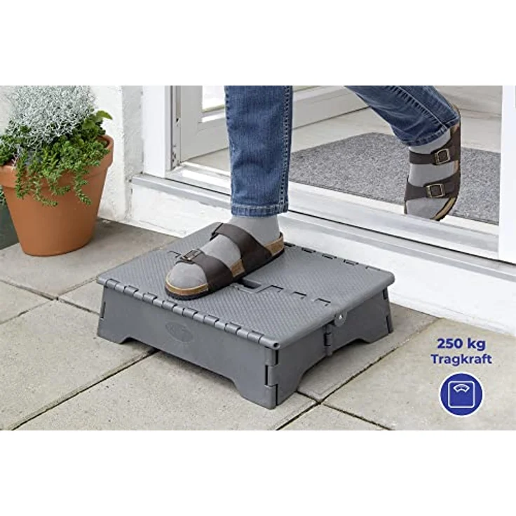 Maximex Klapp-Trittstufe Secura - Hochbelastbare Tritthocker bis 250 kg, Polypropylen, 40 x 10 x 28 cm, Grau – Bild 4