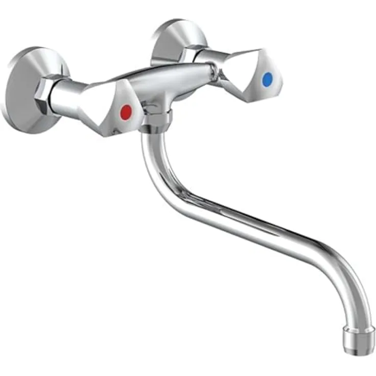 Schütte CESTI Spültischarmatur, schwenkbarer Wasserhahn für Wandmontage mit keramischen Ventiloberteilen, Chrom