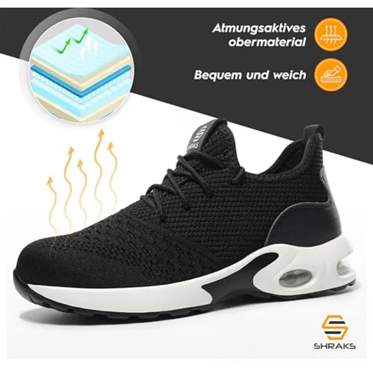 Shraks Shraks™ Moon Sicherheitsschuhe Bequem, Stahlkappe, Rutschfest,ISO20345 Arbeitsschuh, Schwarz – Bild 4