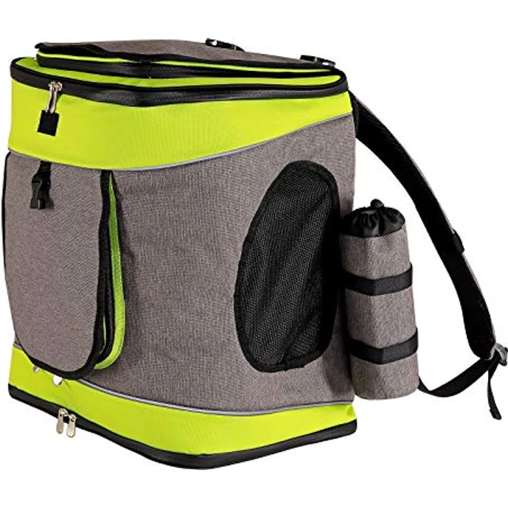 lionto Hunderucksack faltbarer Katzenrucksack Hundetransporttasche Haustiertragetasche, grau/grün – Bild 1