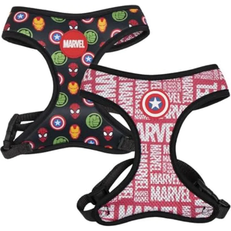 Cerdá for Fan Pets, Brustgeschirr mit Marvel Motiven, Größe M, aus 100% Polyester, strapazierfähiger Stoff mit Metallanhängern, offiziell lizenziert von Marvel