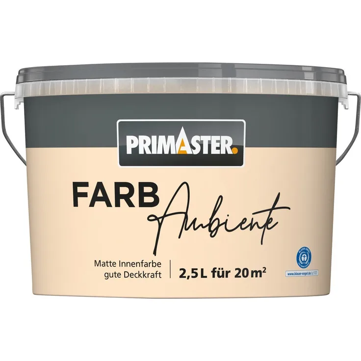 Primaster Farbambiente Wandfarbe matt pfirsich, 2,5 L, atmungsaktive Dispersionsfarbe für Innenräume, gute Deckkraft, lösemittel- und konservierungsmittelfrei