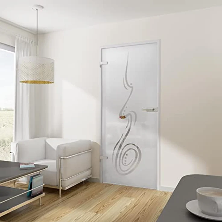 Glastür Drehtür mit Beschlag 834x1972 DIN links ESG Dekor Wohnungstür - Tür + Beschlag DB06 – Bild 2