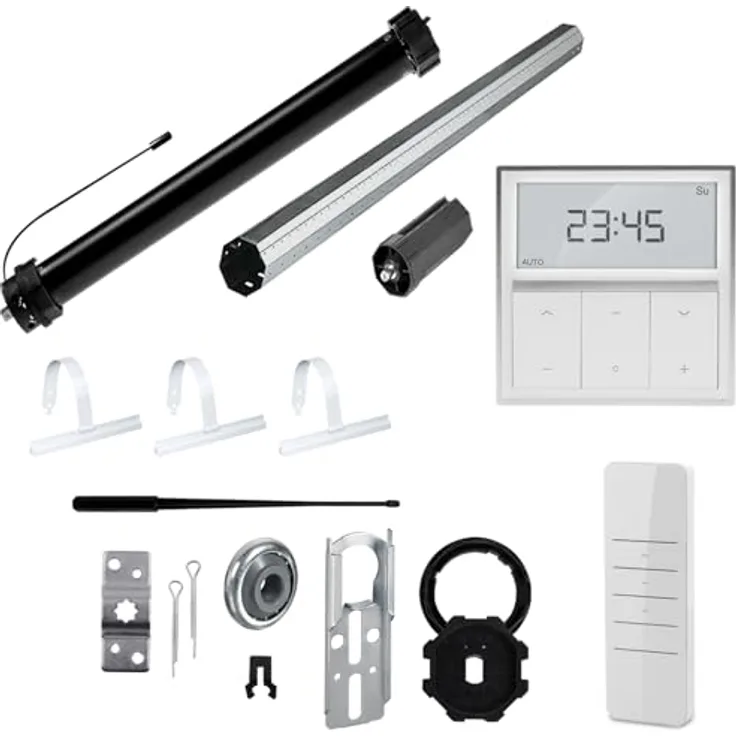 NOBILY Rolladen-Komplett-Set PR5 10/15-60, Mechanischer Funk Maxi-Rolladenmotor 10Nm mit Wandsender, für 60mm Achtkantwelle, Gesamtlänge bis 1,0 Meter