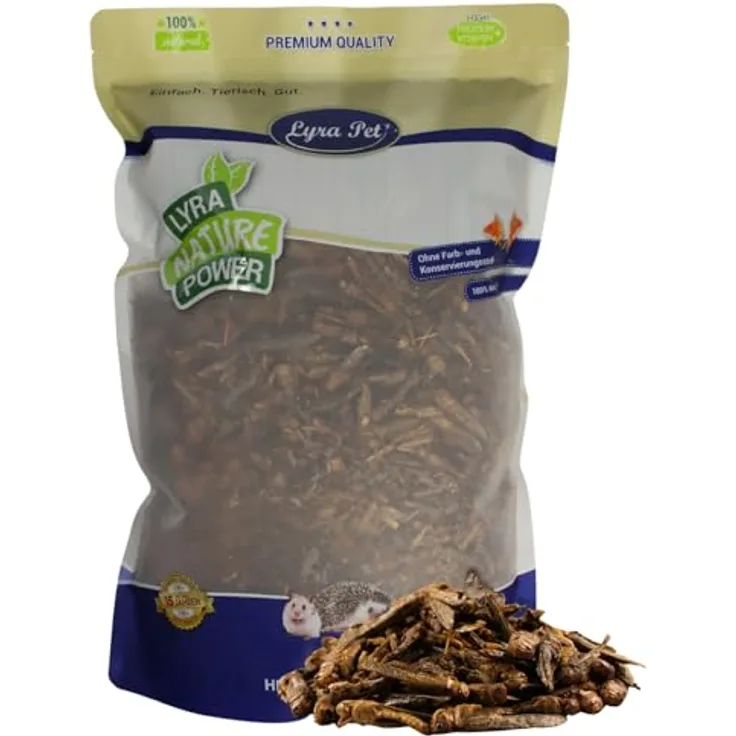 Lyra Pet® Heuschrecken getrocknet, 1 kg - Reich an Proteinen (58%), für Vögel, Nager, Fische & Reptilien, ohne Zusatzstoffe, natürliches Terrarienfutter
