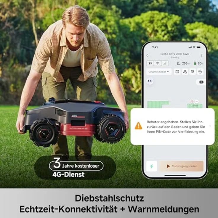 MOVA LiDAX Ultra 1000 AWD Mähroboter, 1000 m², Allradantrieb, 3D-LiDAR & AI-Dual-Vision, ohne Begrenzungskabel, für bis zu 80% Neigung – Bild 7