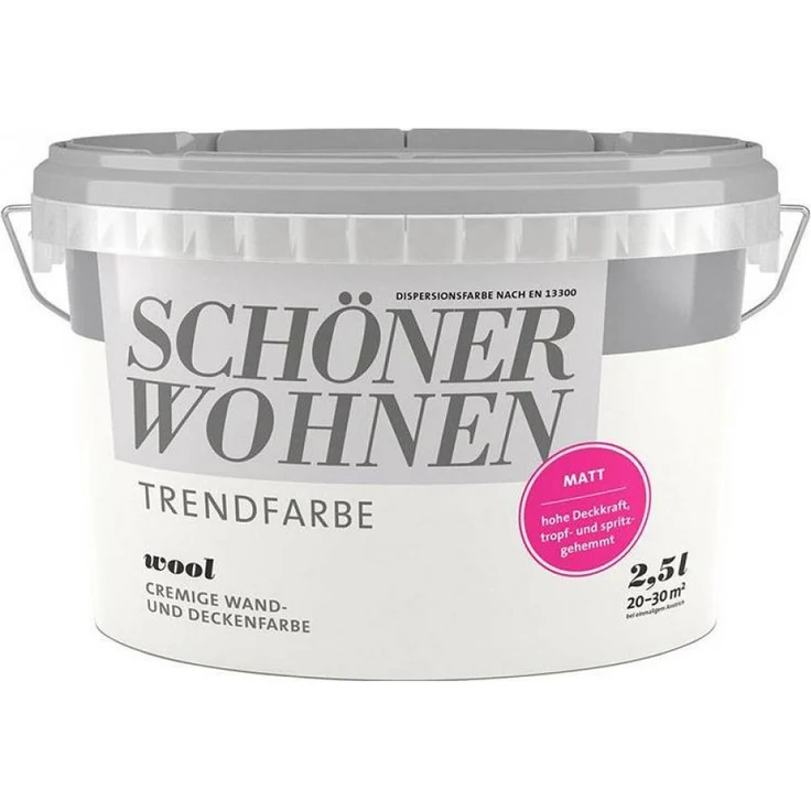 SCHÖNER WOHNEN FARBE Wandfarbe SW Trend, 2,5L, hochdeckende, matt, allergikerfreundliche Dispersionsfarbe in Wool 9517