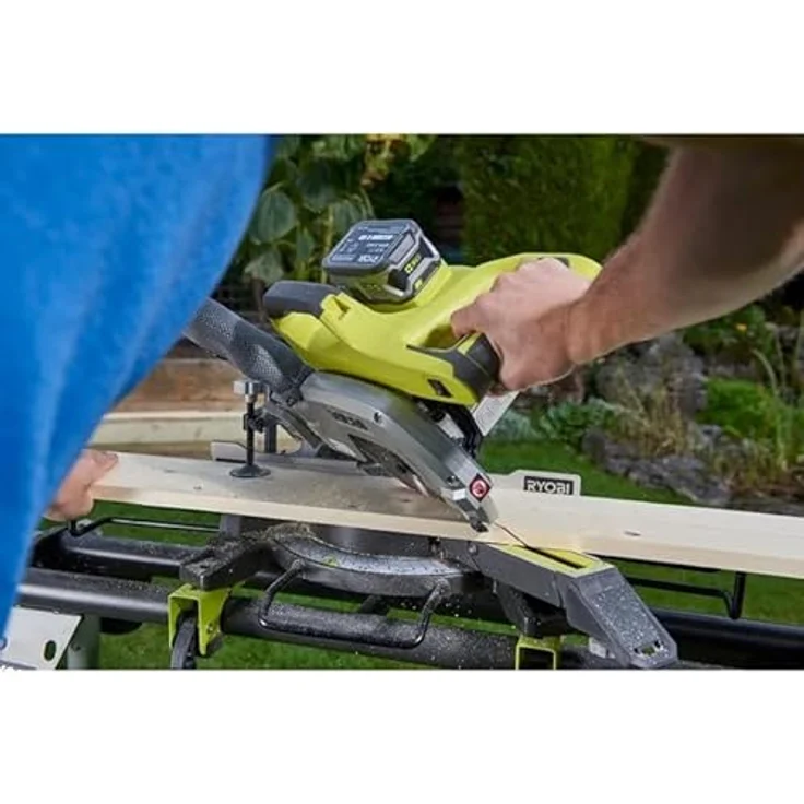 Ryobi R18MS216-0 Akku Kapp--Gehrungssäge 18V R18MS216-0, Kappsäge mit Zugfunktion, stufenloser Gehrungswinkel, Neigungswinkel 0° - 45°, Tischplatte aus Aluminium-Druckguss, GipZone, One+ – Bild 6