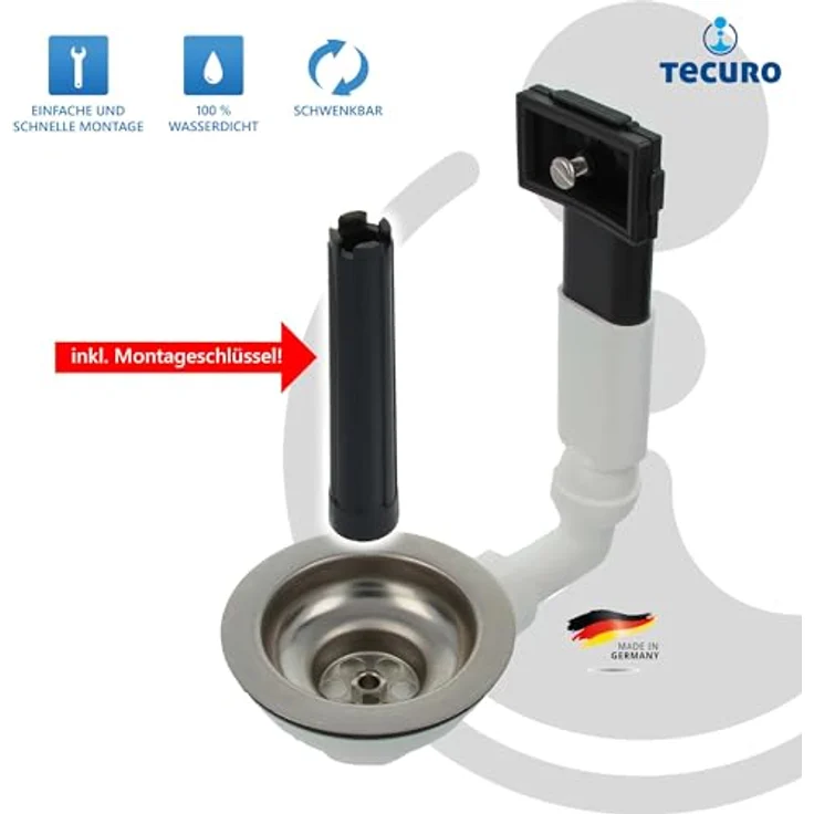 tecuro Spülen-Siebkorbventil Ø 114 mm (3 1/2 Zoll) mit Überlauf 38x64 mm, Edelstahl mit herausnehmbarem Siebeinsatz – Bild 4