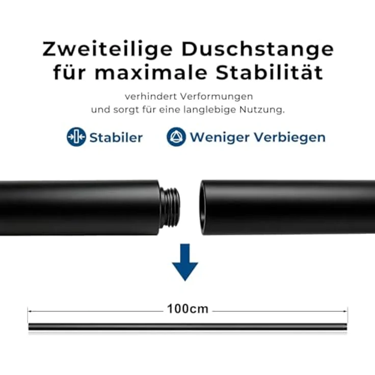 Görbach Duschset Edelstahl Duschstange mit Duschkopfhalterung 100cm, schwarz, rostbeständig, flexible Montage, höhenverstellbar – Bild 5