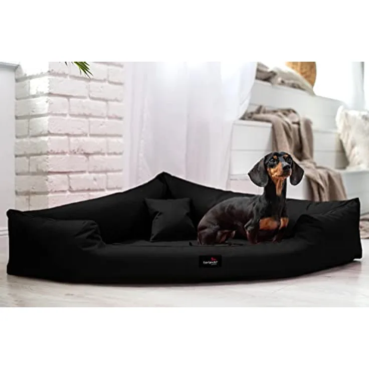 tierlando Trivia | Eckhundebett in Dreieck-Form XL 120cm Schwarz, orthopädisch mit Visco-Matratze