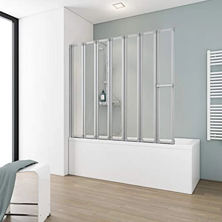 Schulte Duschwand für Badewanne faltbar, 159 x 140 cm, Kunstglas Softline hell, Alu-Natur, Made in Germany, einfacher Aufbau – Bild 1