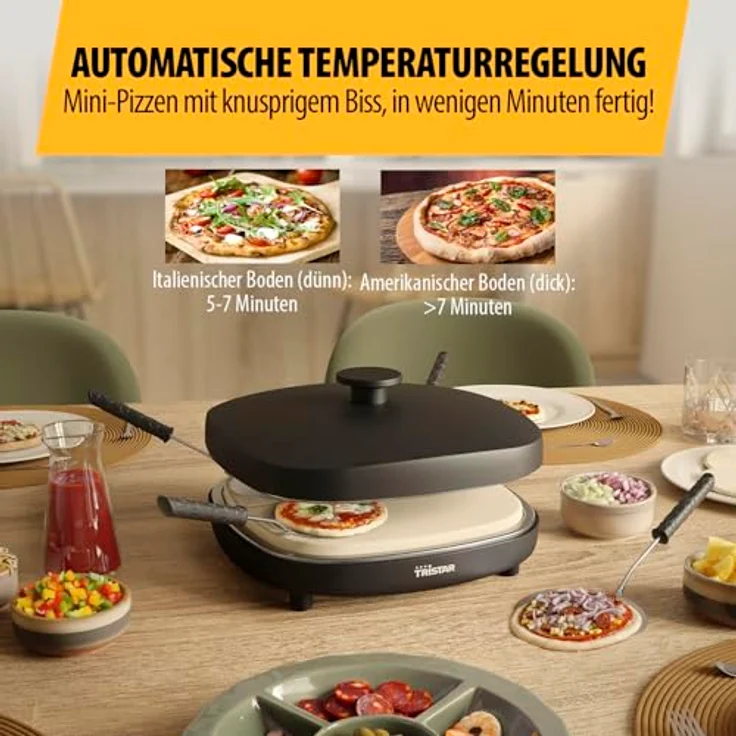 Tristar PZ-9174, Pizza Family 4 Mini-Pizzamaker für 4, PFAS-frei, mit automatischer Temperaturregelung und keramischer Antihaftbeschichtung – Bild 5
