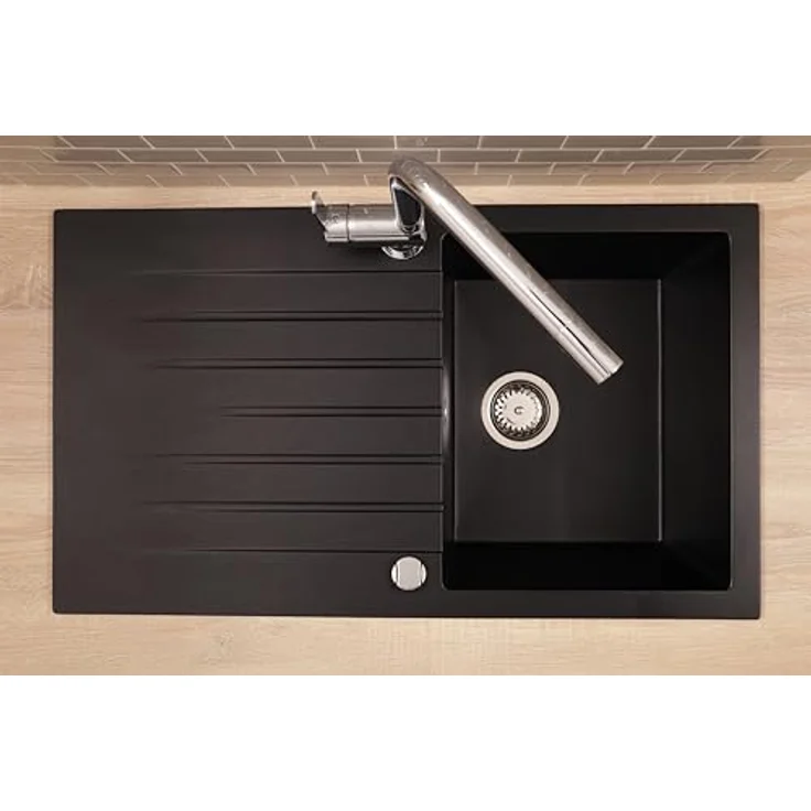 Respekta Almonto Küchenspüle Einbauspüle Granit 86 x 50 cm, Schwarz, mit integrierter Abtropffunktion und hoher Kratzfestigkeit – Bild 6