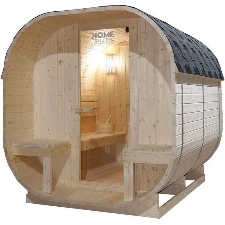 HOME DELUXE Sauna Outdoor Sauna CUBE DELUXE L - Größenauswahl, BxTxH: 220 x 194 x 185 cm, 38,00 mm, Fichtenholz, inkl. 8 kW Saunaofen & Saunazubehör - Gartensauna, Asphaltdach, Sicherheitsglas