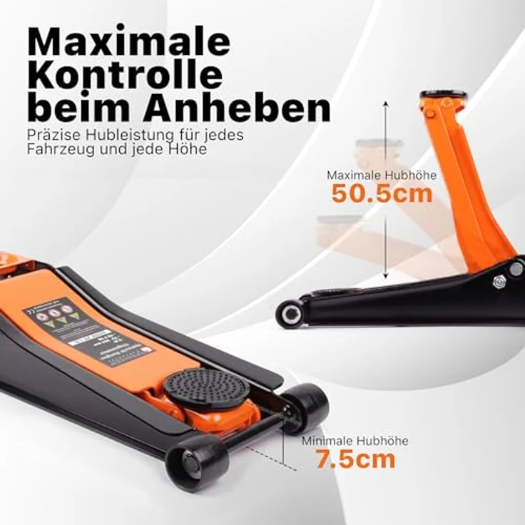 Springer Werkzeuge 3 T Rangierwagenheber Wagenheber 75-505mm Doppelkolben Hydraulisch 2 Auflagen, Extrem Flach Design, Schwellerkanten-Aufnahme, Schwarz – Bild 5