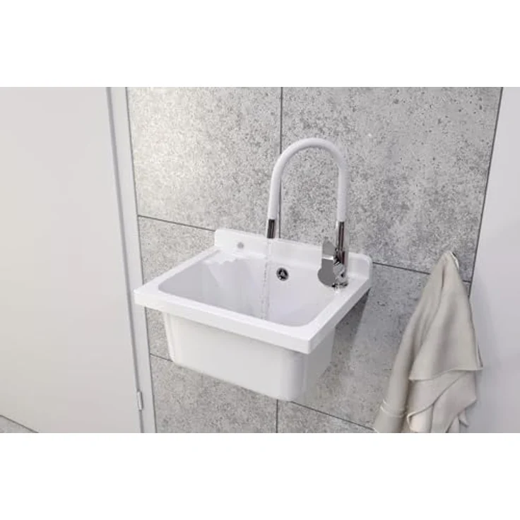 Granitan Kunststoffspüle LOMA - Ausgussbecken Waschtrog mit Siphon - Wandmontage 42x34x24 cm, Waschebcken Set, erhältlich in mehreren Farben – Bild 3