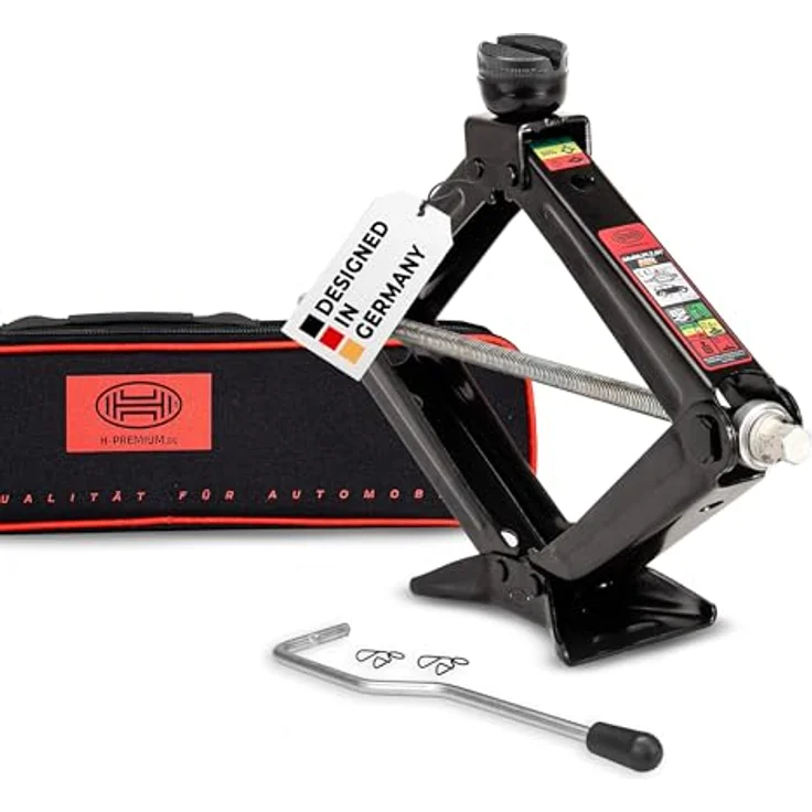 HEYNER® MultiLift L PRO Scherenwagenheber, 2t Traglast, Hubhöhe 105–450mm, runder Sattel mit austauschbarem Gummipad, inkl. Kurbel, GS-geprüft, schwarz – Bild 1