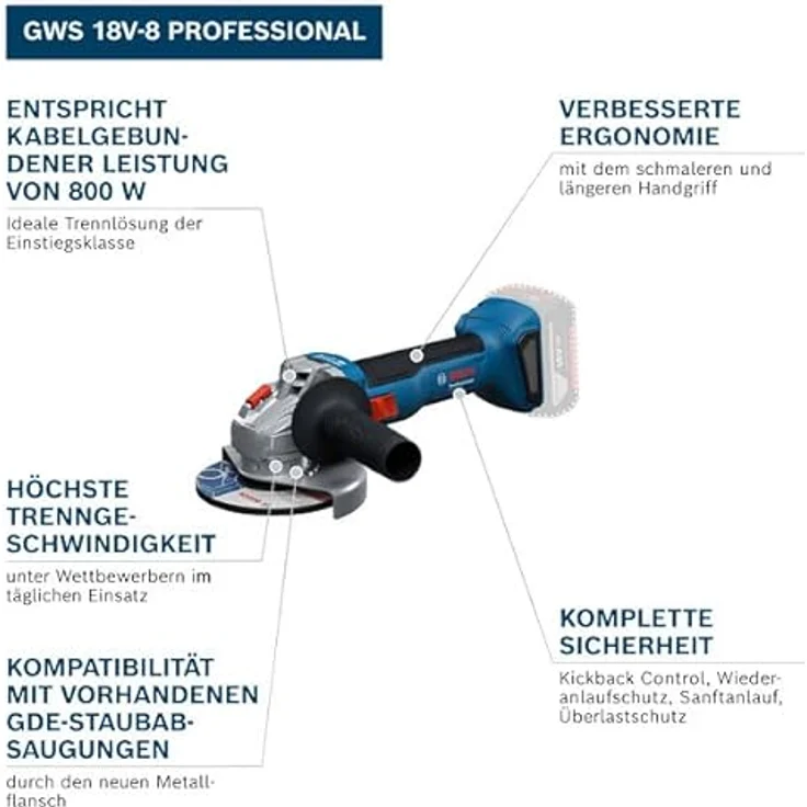 Bosch Professional Akku-Winkelschleifer »GWS 18V-8«, kabelloses Modell mit 800 W Leistung – Bild 3