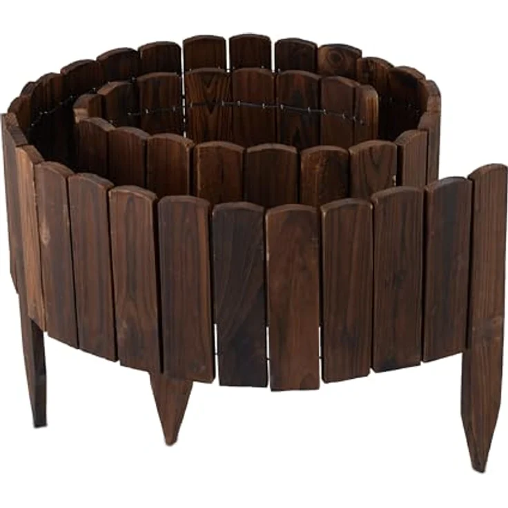 Relaxdays Beeteinfassung, 200 cm flexibler Beetzaun aus Tannenholz, Sichthöhe 20 cm, Dunkelbraun – Bild 1