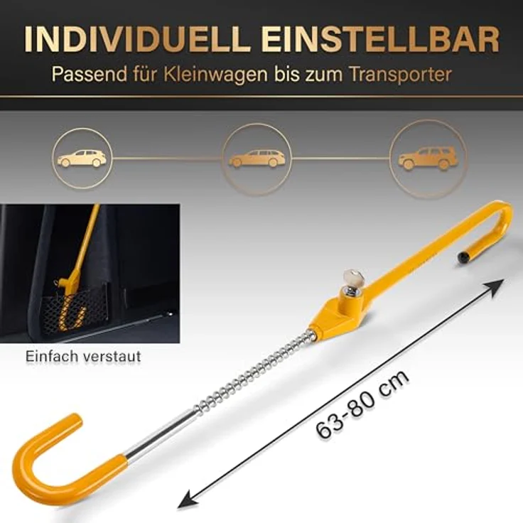 Heldenwerk Lenkradkralle Diebstahlsicherung Lenkradsperre Auto universal gelb 	Maße: 63x12x5cm	Farbe: gelb	Material: gehärteter Stahl – Bild 4