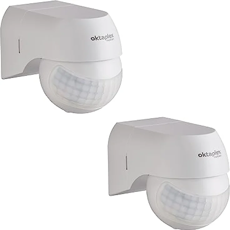 Oktaplex motion Oktaplex 2er Set Ana Bewegungsmelder Aussen schwenkbar 230 V IP44 180° Bewegungssensor 12 m Reichweite Weiss Aufputz PIR-Sensor – Bild 1
