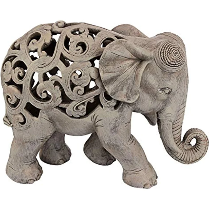 Design Toscano Anjan der Elefant indische Deko Jali Tierstatue, 30.5 cm, Gotischer Stein – Bild 5