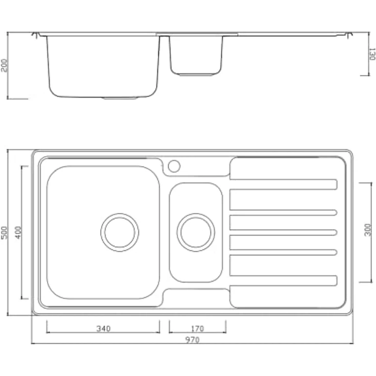 Stabilo Sanitär Küchenspüle Einbauspüle "Klaus" Spülbecken links und Ablage rechts, 50/97 cm, Edelstahl mit Doppelspülbecken und rechtsseitiger Abtropffläche – Bild 2
