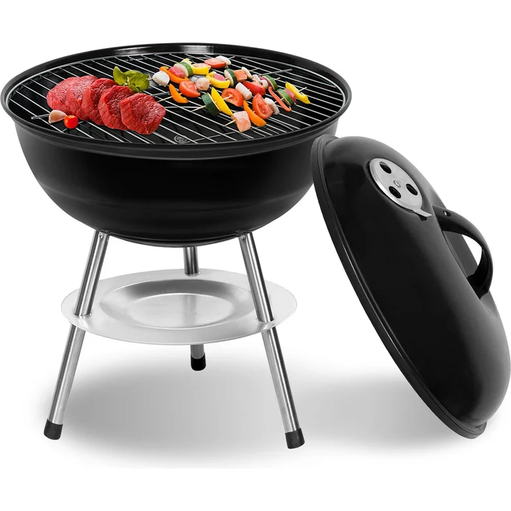 SunJas Holzkohlegrill Rundgrill, tragbar und zerlegbar mit Luftventilen, für 3-5 Personen, schwarz, 50 cm Grillfläche, effizientes Belüftungssystem