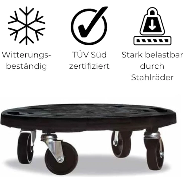 GarPet Transportroller rund Rollbrett Transport Hilfe Möbel Pflanzen Blumen Roller 40, Vielseitig einsetzbar, Witterungsbeständig, Belastbar bis 275 kg, Kunststoff reines Polypropylen (PP), TÜV Süd geprüft – Bild 5