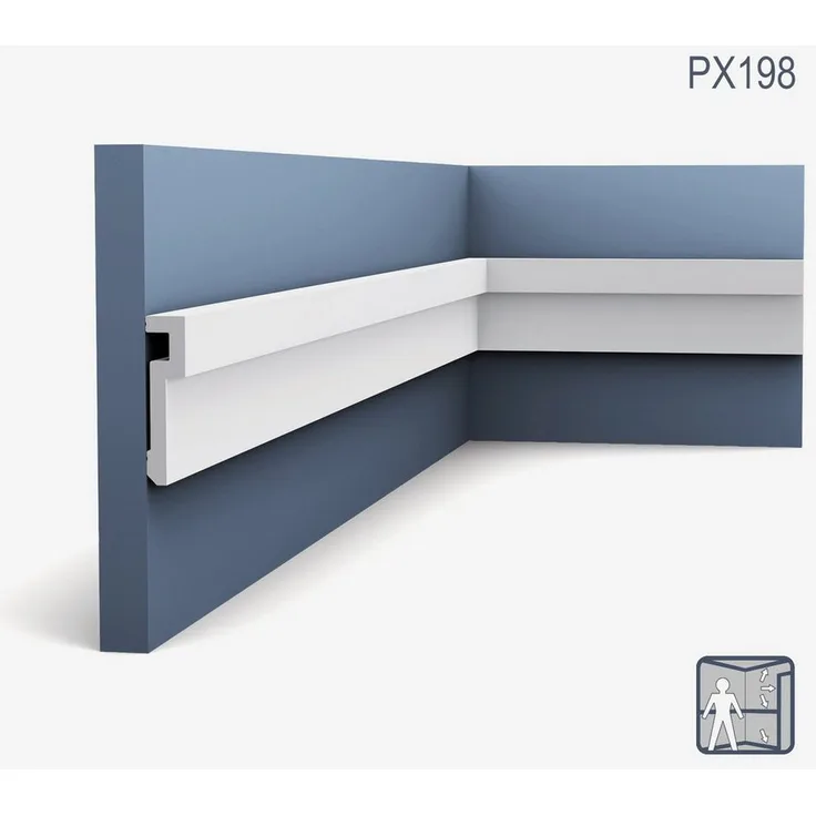 Orac Decor PX198 MODERN U-STEPS Wandleiste, weiße Duropolymer® Zierleiste für Innen- und Außenbereich, 2 m, nicht flexibel