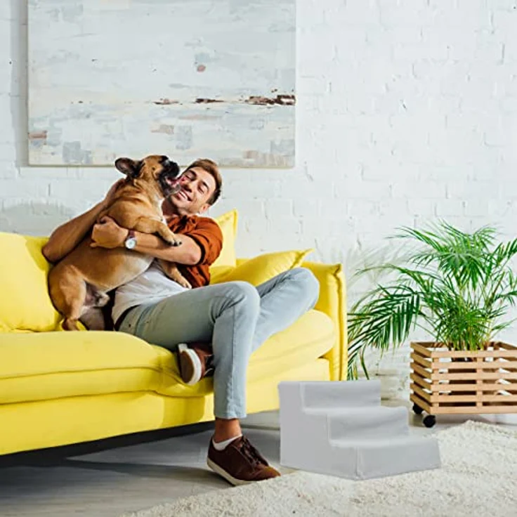 Relaxdays Hundetreppe 3 Stufen, kleine & große Hunde, Bett & Couch, Stoffbezug, Tiertreppe innen, 30x35x45 cm, schwarz 1 Stück – Bild 5