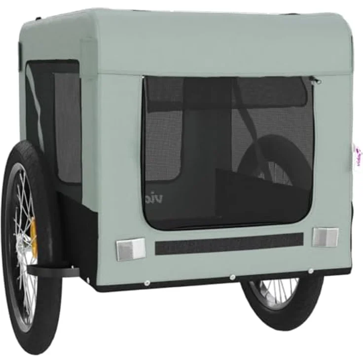 vidaXL Hunde-Transportbox Fahrradanhänger Grau und Schwarz Oxford-Gewebe Eisen, mit PVC-Dach und Reflektoren – Bild 6