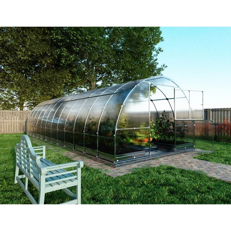 BAUMERA Gewächshaus KLASIKA TUBE 3x8m mit 6mm Polycarbonat und Fundament, geräumiges bogenförmiges Design, verzinkte Stahlprofile