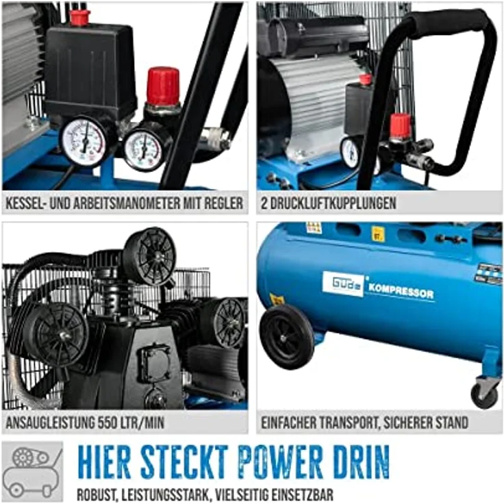 Güde 3-Zylinder Druckluft Kompressor, Druckluftkompressor, Luftkompressor, 551-10-100, 100 l Kessel, 10 Bar, 230 V, 2,2 kW – Bild 3
