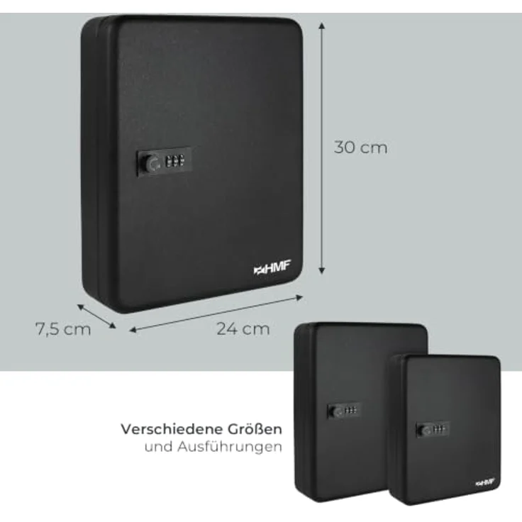 HMF Schlüsselkasten, Schlüsselschrank mit 3er Zahlencode, 6 nummerierte Hakenleisten, 30 x 24 x 7,5 cm, Schwarz – Bild 3