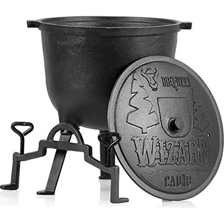 BBQ-Toro Zauberkessel "Wizard" | Kochtopf aus Gusseisen | Gusstopf mit drei Beinen, Deckel, Bügel und Feststellschrauben | Hexenkessel (10 Liter) – Bild 1