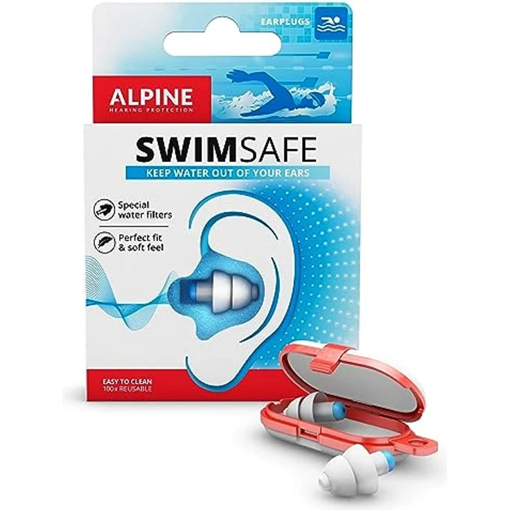Alpine SwimSafe Ohrstöpsel, Wasserdichte Ohrstöpsel zum Schwimmen, Halten Wasser Fern, Bequemes Hypoallergenes Material, Wiederverwendbare Ohrstöpsel – Bild 1