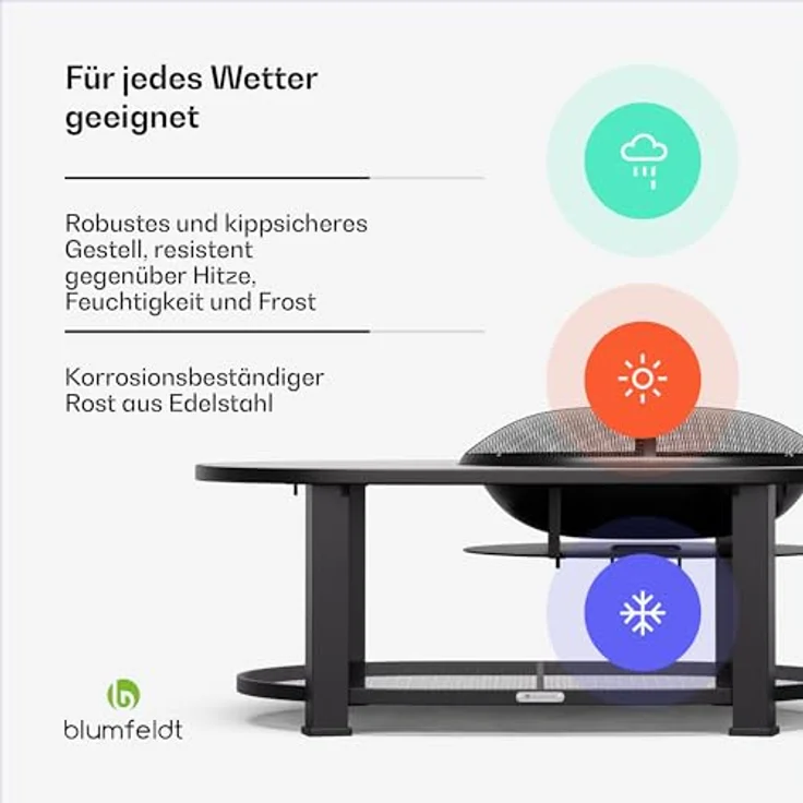 Blumfeldt Merano Circolo L Feuerschale, 3-in-1 mit Grillrost & Terrazzo-Tischplatte, robuster Stahlrahmen, inkl. Funkenschutz & Schürhaken, für Garten & Terrasse – Bild 5