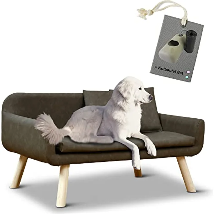 Rohrschneider Hundesofa Abwaschbar Große und Mittlere Hunde Kunstleder Braun/Grau XL