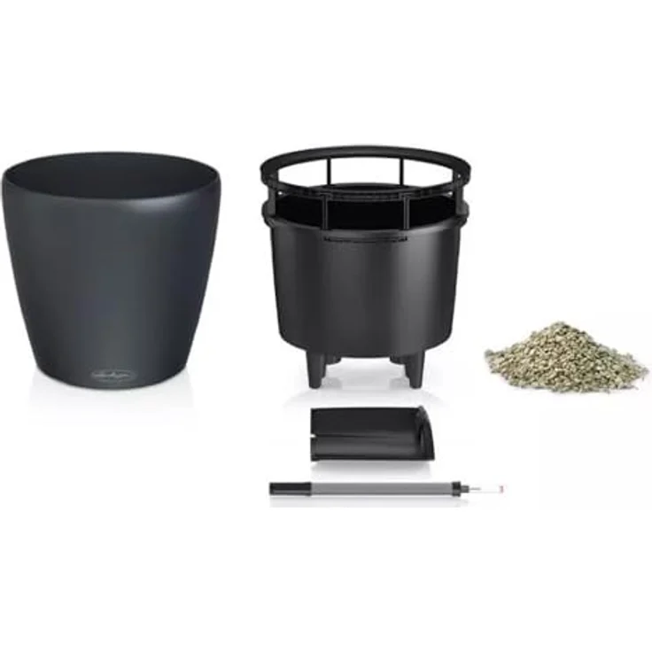 LECHUZA Classico Color LS, Pflanzgefäß schiefergrau mit Bewässerungssystem, Ø 22 × 20 cm, 3 l Pflanzvolumen, 0,8 l Wasserspeicher – Bild 2