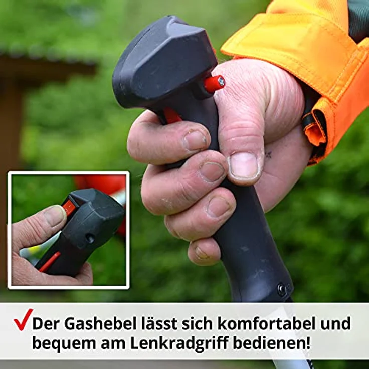 Hecht 142 BTS, Rasentrimmer mit 1,7 PS Benzinmotor, 43 cm Arbeitsbreite, Metallmesser und Fadenmähkopf, leichtes Design – Bild 4